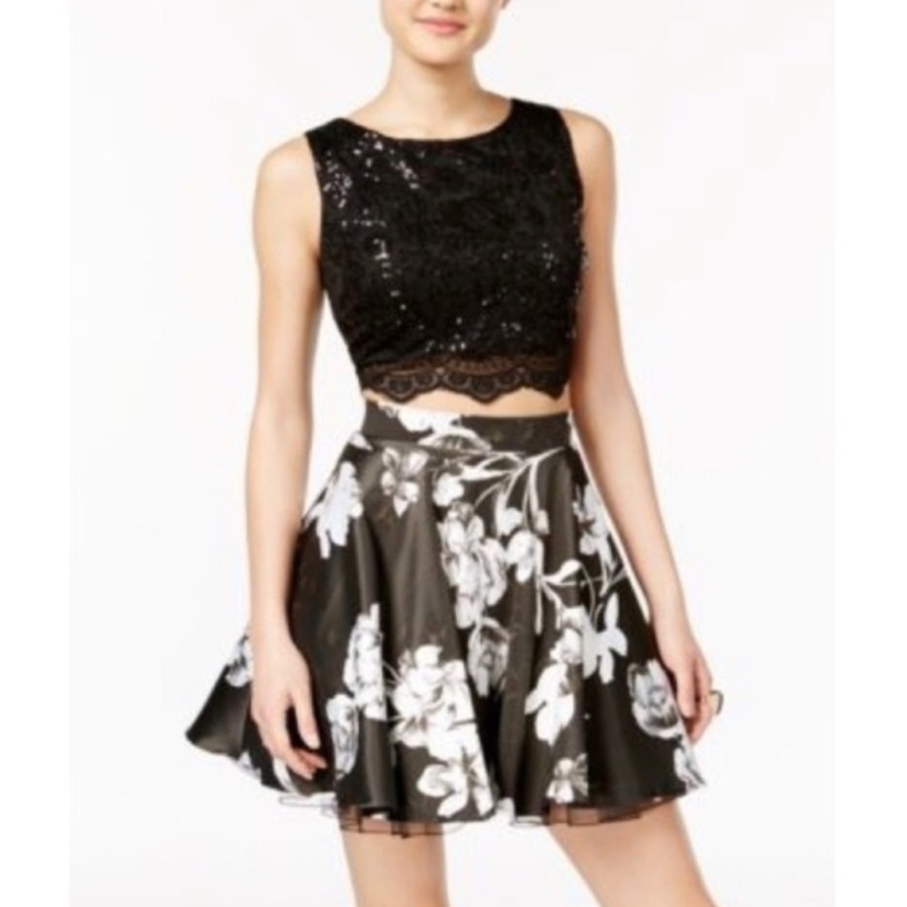 City Studio Black Crop Top & Skirt Set